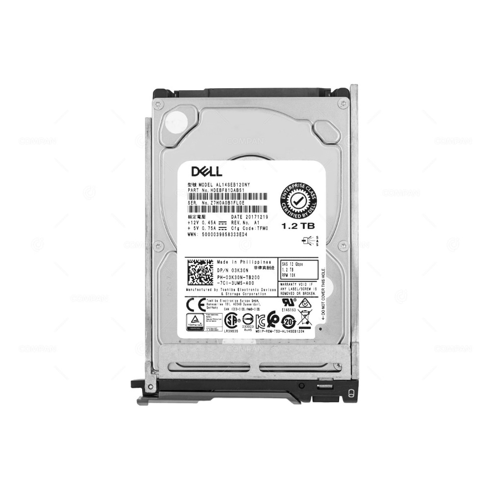 3K30N VRTX DELL 1.2TB 10K 12G 2.5 SAS SFF HARD DRIVE DOR VRTX FC630 03K30N, HDEBF81DAB51, AL14SEB120NY